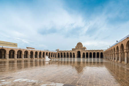 KAIROUAN, TN - MARCH 16, 2017: The Great Mosque, also known as the Mosque of Uqba, is one of the most important mosques in Tunisia, situated in the UNESCO World Heritage town of Kairouan.のeditorial素材