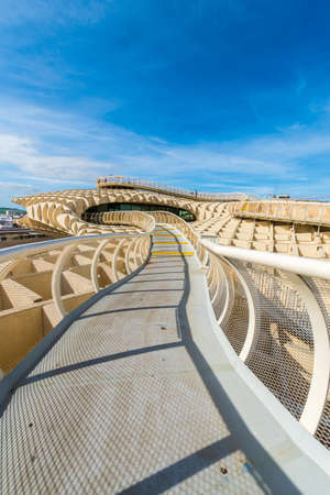 SEVILLE, ES - MARCH 6, 2017: The Metropol Parasol (officially called Setas de Sevilla) is a structure in the shape of a pergola made of wood and concrete located in Seville, Andalusia, Spain.のeditorial素材