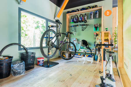 SEVILLE, ES - JULY 29, 2017: Bike Center renting in Seville, Andalusia province, Spain.のeditorial素材