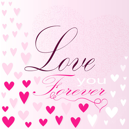 Valentines day background with hearts and lettering. Vector illustration.の写真素材