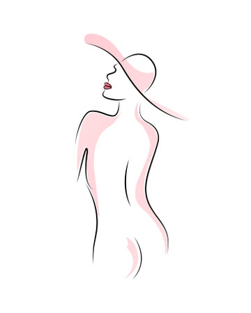 Woman line art with pink shadows, wall decorのイラスト素材