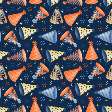 Birthday seamless pattern , background in vibrant color, hand draw illustrationの写真素材