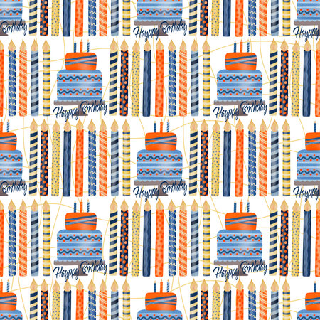 Birthday seamless pattern , background in vibrant color, hand draw illustrationの写真素材