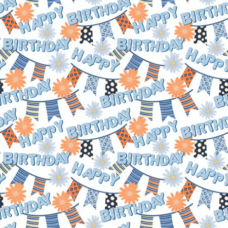 Birthday seamless pattern , background in vibrant color, hand draw illustrationの写真素材