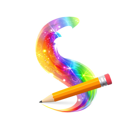 Education drawing pencils, creating creative drawing, multicolored rainbowのイラスト素材