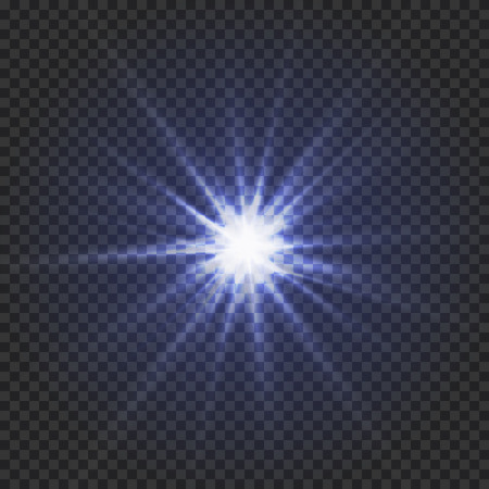 Shining blue star on a transparent backdrop or glowing star light effect, illustration.のイラスト素材