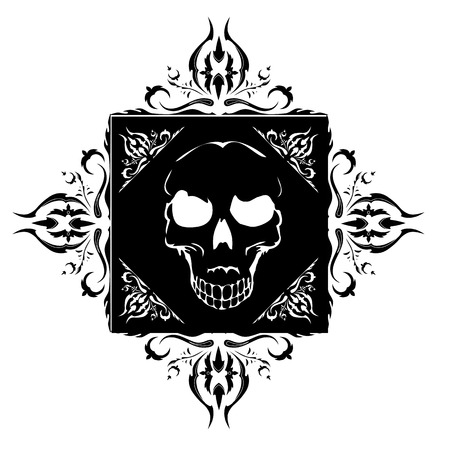 black tattoo with skull and ornamentalのイラスト素材