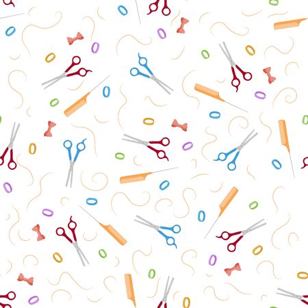 Seamless pattern with hair salon tools. Barbershop design. Vector illustration for hair and beauty salon, styling shopのイラスト素材