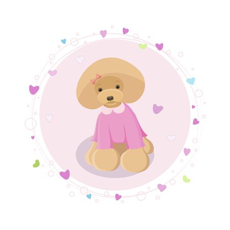 Cartoon red toy poodle illustration with heartsのイラスト素材