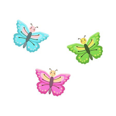 Illustration of Three Cute Cartoon Butterfliesのイラスト素材