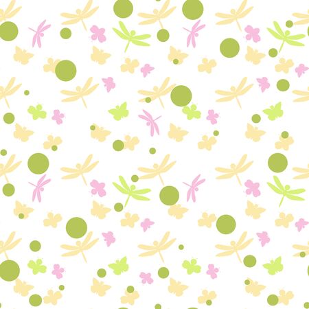 Seamless pattern with dragonflies, butterflies and beesのイラスト素材