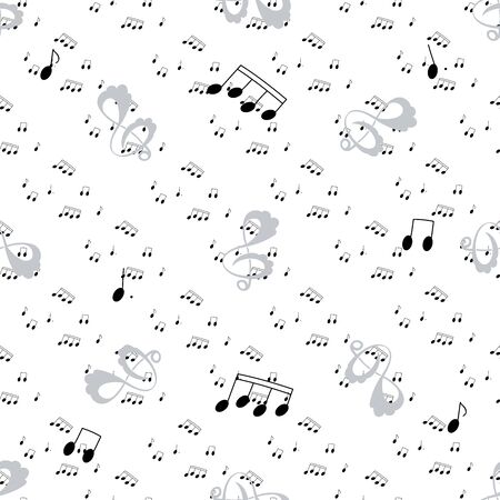 Seamless pattern with sheet music and treble clef on a white backgroundのイラスト素材