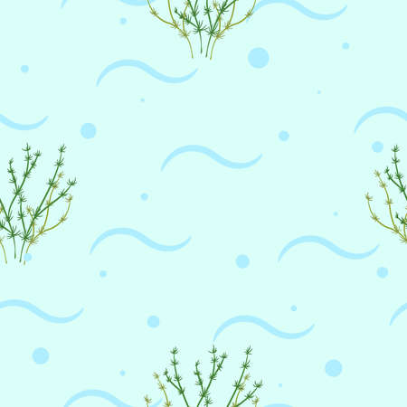Seamless pattern with seaweeds on light blue background.のイラスト素材