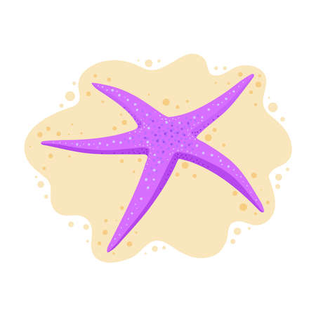Starfish flat illustration isolated on white background. Cartoon underwater creature on the sand.のイラスト素材