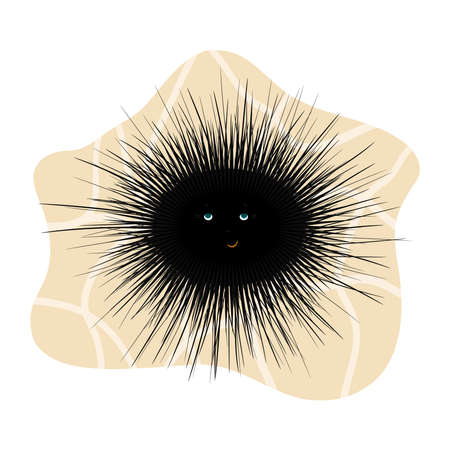 Sea urchin cartoon illustration isolated on white background. Cartoon underwater creature on the sand.のイラスト素材