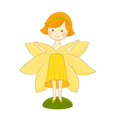 Cute cartoon spring fairy illustration. Fairytail character. Forest and garden creature.のイラスト素材