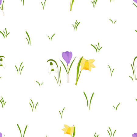 Seamless pattern with spring flowers. Floral texture on white and transparent backgrounds.のイラスト素材