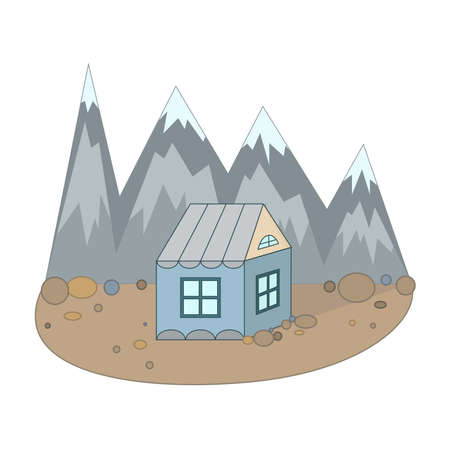 Country house illustration with mountains background. Tourists rest house concept.のイラスト素材