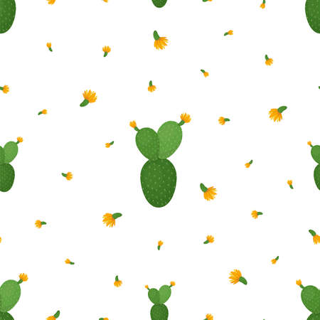 Seamless pattern with cacti and flowers. Cute background with exotic plants. Texture for fabric, wrapping paper.のイラスト素材