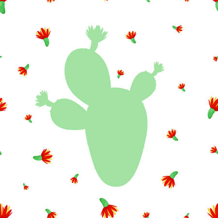 Seamless pattern with cactus silhouette and flowers. Cute background with exotic plants. Texture for fabric, wrapping paper.のイラスト素材