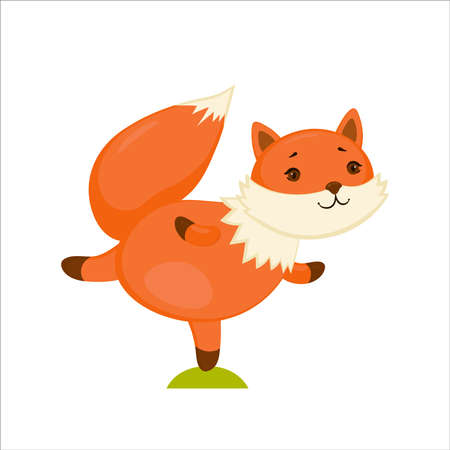 Cute red fox does yoga exercise. Isolated illustration on white background. Kids print design.のイラスト素材