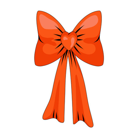 Red bow illustration with bow-knot in the form of a heart. Love symbol. Dating, marriage, birthday decoration.のイラスト素材
