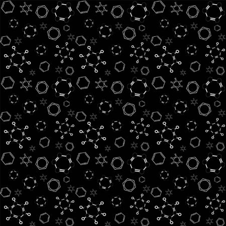 Molecule benzene vector black  background, chemistry seamless pattern;のイラスト素材