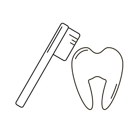 Vector illustration of clean tooth and toothbrush on grey backgroundのイラスト素材