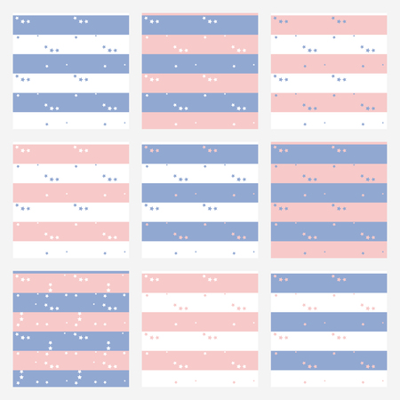 Set of vector blue and pink backgrounds, seamless pattern star for boy and girl. Trendy color Rose Quartz and Blue Serenity. Vector illustration.のイラスト素材