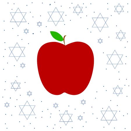 Vector greeting card for Rosh Hashanah (Jewish New Year). Apple and star of David on white background.のイラスト素材