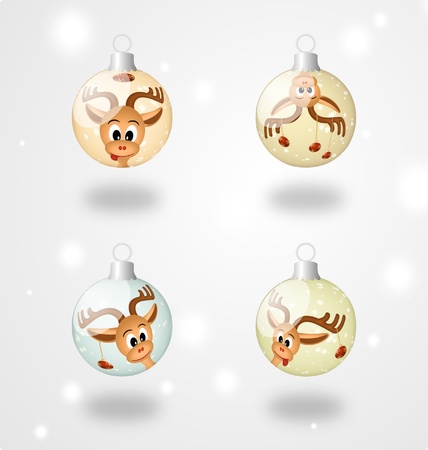 Four  christmas balls with funny reindeers on gray background - bitmap illustrationの写真素材