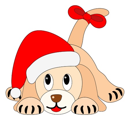 Bitmap illustration of cute little puppy with  Santa's hatのイラスト素材