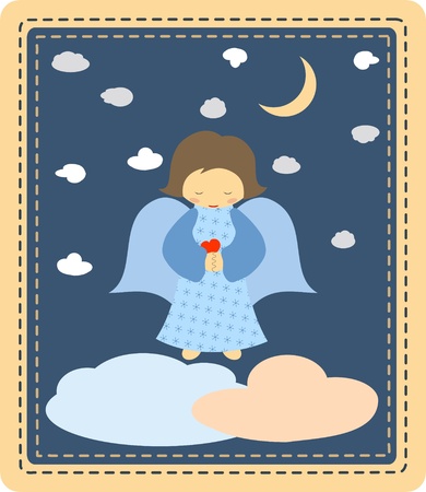 Cute little angel on patchwork backgroundのイラスト素材