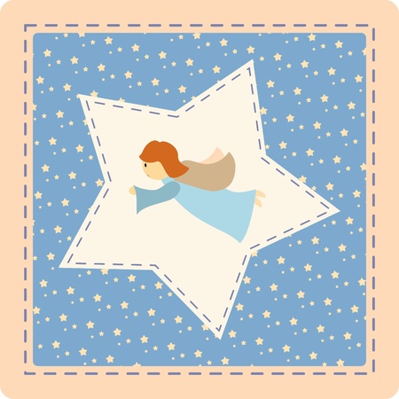 Angel with star on a patchwork background -  illustrationのイラスト素材