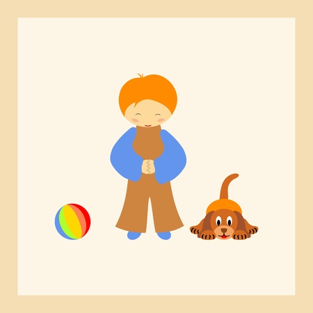 Boy with puppy and ball -  illustrationのイラスト素材