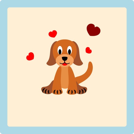 Cute puppy with hearts on beige background - illustrationのイラスト素材