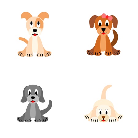 Four cute puppies isolated on white background - illustrationのイラスト素材