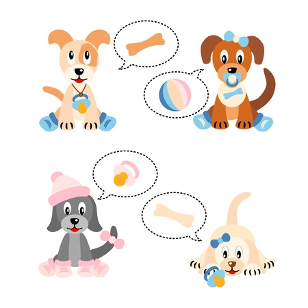 Little cute puppies stylized like newborn babies - isolated on white backgroundのイラスト素材