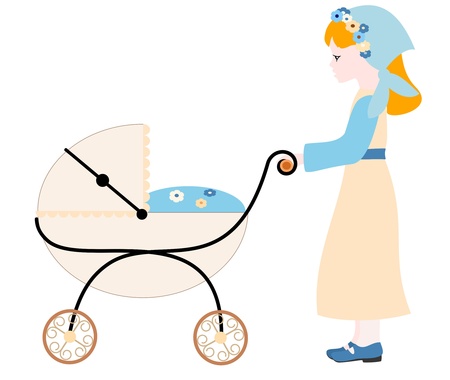 Girl with stroller - vector illustrationのイラスト素材