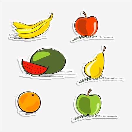 watermelon, orange, bananas, apples and pear stickersのイラスト素材