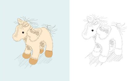 Hand drawn toy - ponny - coloring bookのイラスト素材