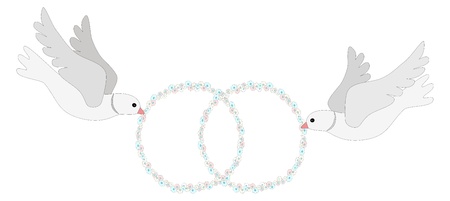 Doves with floral wreaths - illustrationのイラスト素材