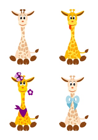 illustration of four little cute giraffes on white backgroundのイラスト素材