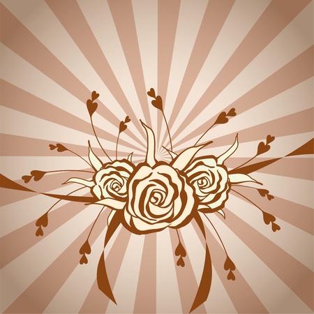 hand-drawn beige and brown roses on background with brown  stripesの写真素材