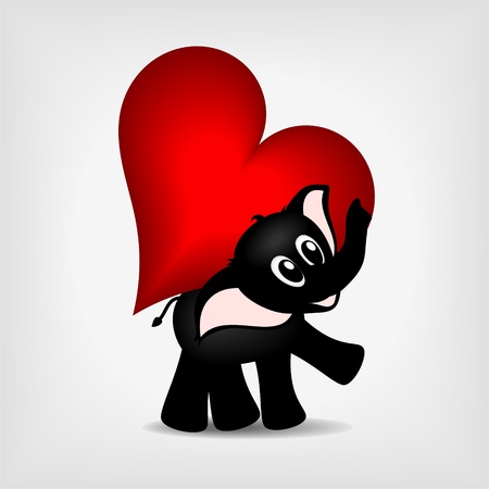 black baby elephant carrying big red heart -  vector illustrationのイラスト素材