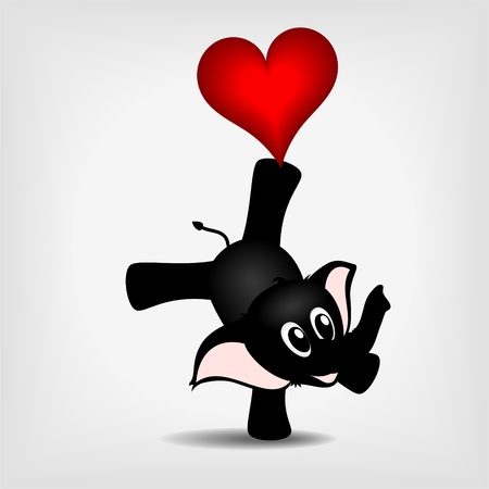 black baby elephant acrobat balancing with red heart  - vector illustrationのイラスト素材