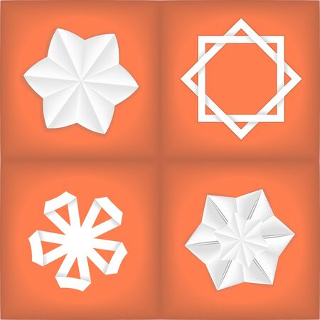 collection of four  white paper stars on orange background - vector without gradientsのイラスト素材