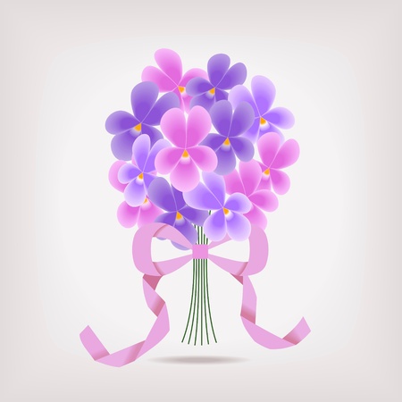 bunch of violet flowers with ribbon on gray background - vector illustrationのイラスト素材