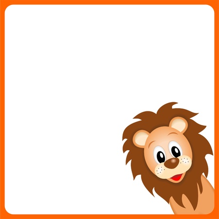 cute little lion on white background in orange border - vector illustrationのイラスト素材