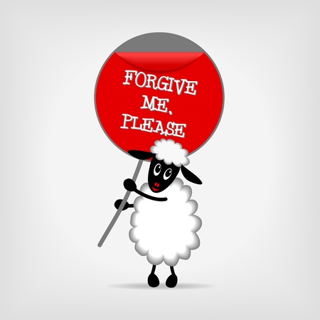 cute sheep holding red sign Forgive me, pleaseのイラスト素材